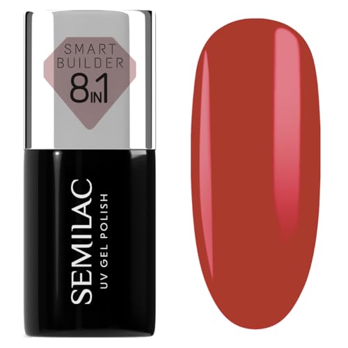 Semilac Esmalte de uñas UV Smart Builder 827 Classic Cherry 7 ml – Rojo cereza profundo, fórmula 8 en 1, autonivelante, aplicación rápida y sin esfuerzo