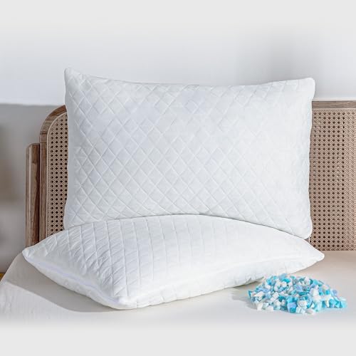 Image of EGOHOME Comfort Shredded Memory Foam Pillows, Adjustable Bed Pillows for Side, Back or Stomach Sleepers, Queen Size with Removable Cover (2 Pack, Adjustable)