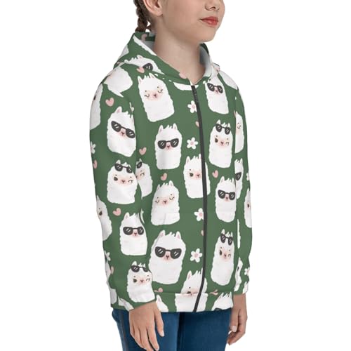 Alpaca Faces Kid Hoodies Boys Zip Up Sweatshirts Girls Pullover with Pocket4
