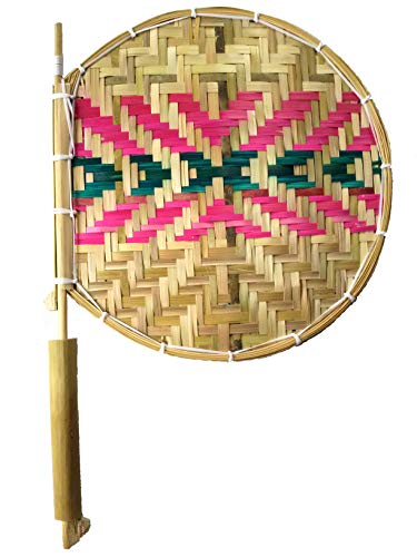 Image of Bamboo Hand Held Fan (stick: 16 inch, pankha: 10 inch, Golden Yellow)