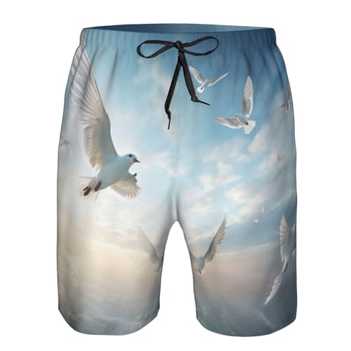 Short de bain pour homme avec imprimé flocage d'oiseaux - Séchage rapide - Style décontracté - Pour la plage et le surf, blanc, Medium – vue 4