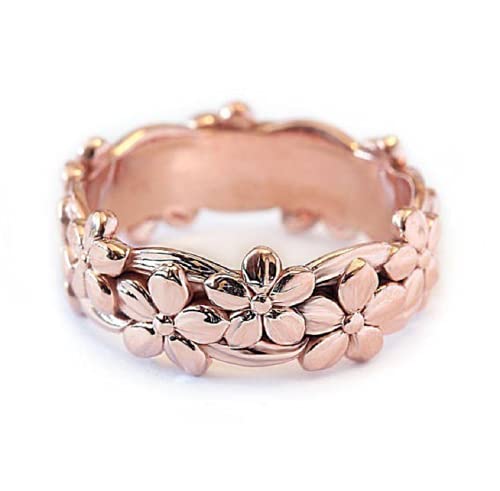 Exquisite Cute Frangipani Flower Ring 14K Rose Gold 925 Silver Bridal Engagement Rings Wedding Band for Women Little Size 6-10 - Main Image