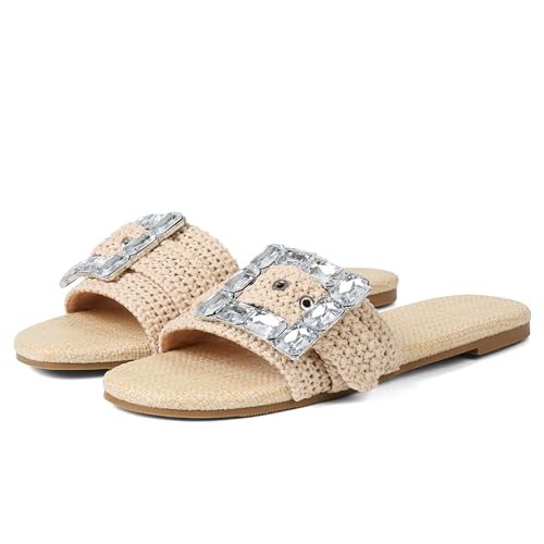 Women Raffia Sandals Open Toe Espadrille Slippers Summer Beach Slippers3