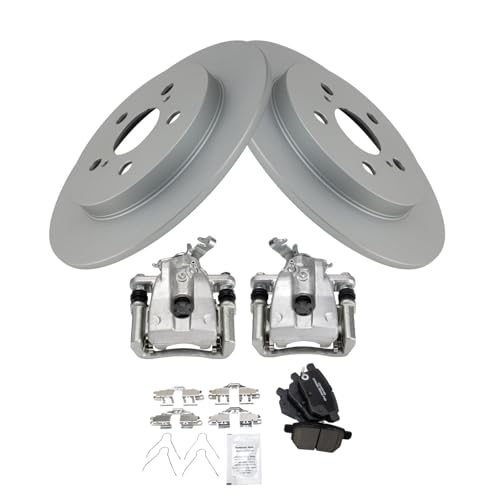 Image of TRQ Rear Brake Pad and Rotor Set Ceramic G Coated Rotors Calipers Compatible with 2009-2010 Pontiac Vibe 2009-2013 Toyota Matrix