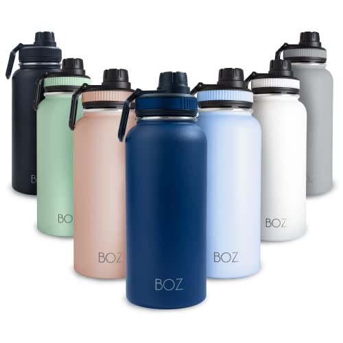 BOZ Botella Agua Acero Inoxidable de 1l, Botella Térmica 1 Litro con Aislamiento de Doble Pared, Termo Agua Fría y Caliente de Boca Ancha Sin BPA, Botella Isotérmica Antiderrame Color Azul Oscuro