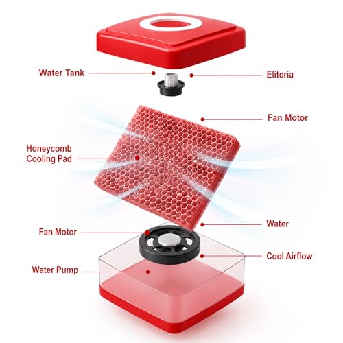 Image of Drumstone Red Desert Cooler | Portable Evaporative Air Cooler with 3-Speed Fan, Wide-Angle Oscillation, Remote Control & 4L Water Tank | Energy-Efficient Cooling for Home, Office & Outdoor Use