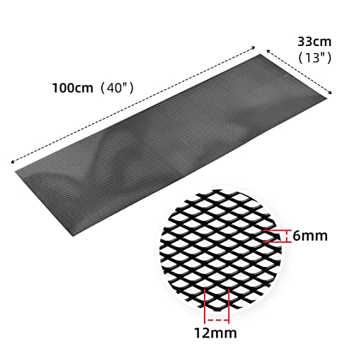 Image of AggAuto Universal 40 inchx13 inch Car Grill Mesh - 100x33cm Aluminum Alloy Automotive Grille Insert Bumper 6x12mm Rhombic Hole, One of the Most Multifunctional Shape Grids Black
