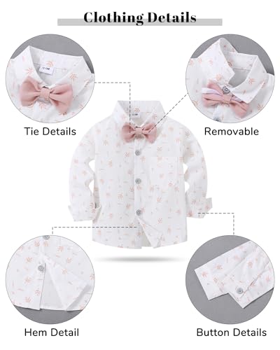 Image of YALLET Toddler Baby Boy Clothes Suit Gentleman Wedding Outfits Formal Dress Shirt+Bowtie+Suspender Pants