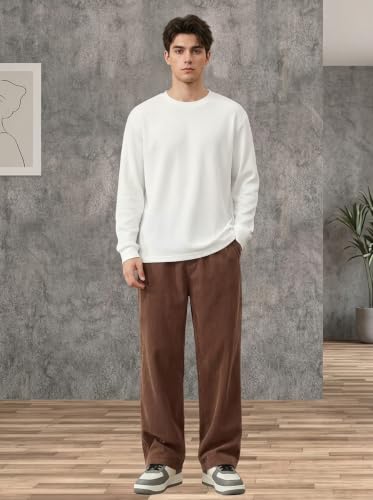 Image of Zombom Men's Comfortable Baggy Corduroy Pants | Relaxed Fit Stretch Waist Trousers for Everyday Wear | Casual Trouser for Man
