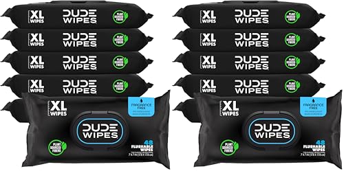 Image of DUDE Wipes - Flushable Wipes - 12 Pack, 288 Wipes - Unscented Extra-Large Adult Wet Wipes - Vitamin-E & Aloe - Septic and Sewer Safe