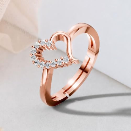 Image of Miss Highness 925 Silver Heart CZ Adjustable Ring for Women and Girls | Heart Design | Silver Ring With Authenticity Certificate | Gift for Girlfriend Wife | Casual Wear Ring