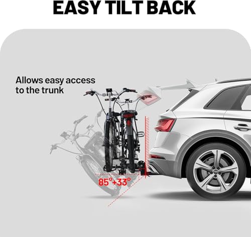Image of Young Electric Bike Rack for Car - Hitch Mount Ebike Rack 200 lbs Capacity E-Bike Carrier for Cars Trucks SUVs Minivans RV with 2'' Receiver, Foldable Bike Racks for Up to 5'' Fat Tire Bicycle