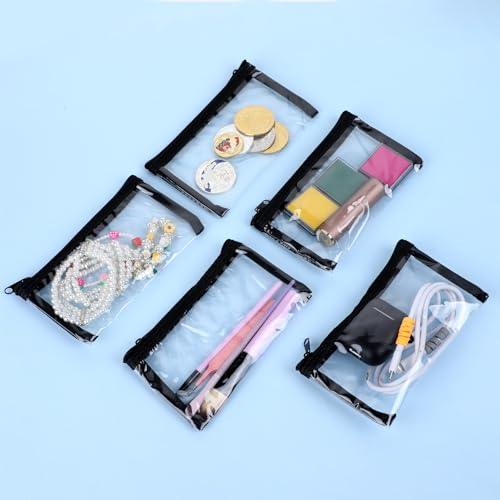 5 Pcs Small Clear Makeup Pouches, Waterproof Cosmetic Bag with Zipper Portable Cosmetic Case Travel Organizer Kit Storage Holder for Purse Lipstick Travel Makeup Bathroom Vacation Organizing (Black)3