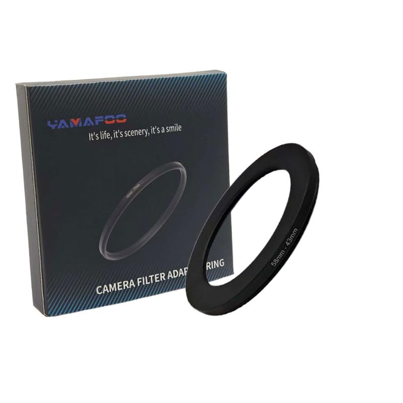 YAMAFOO 58mm to 43mm Step-Up Ring/Step Down Rings Filter Adapter for All Brands UV ND CPL Metal Ring Step-Up Rings Adapter Filter,Black (58-43)