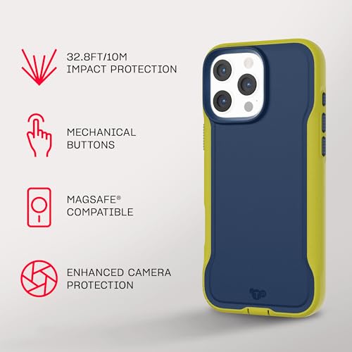 Image of Tech21 EvoPro for iPhone 16 Pro Max Compatible with MagSafe - Impact Protection Case 21x Military Standard Tested - in Navy /Yellow