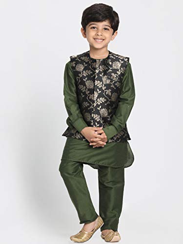 Image of JBN Creation Boys' Black and Zari Gold Silk Blend Nehru Jacket JBNBJ031BL 30