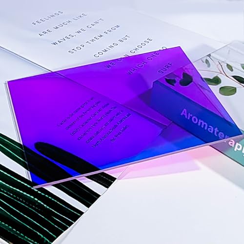 Image of TOEPODO Iridescent Holographic Acrylic Sheets Sparkle Aurora Plexiglass Sheets PMMA Cast Acrylic Sheets for Laser Cutting DIY Crafts /Home Deco(3, Dazzling Blue, 8x12 inch)