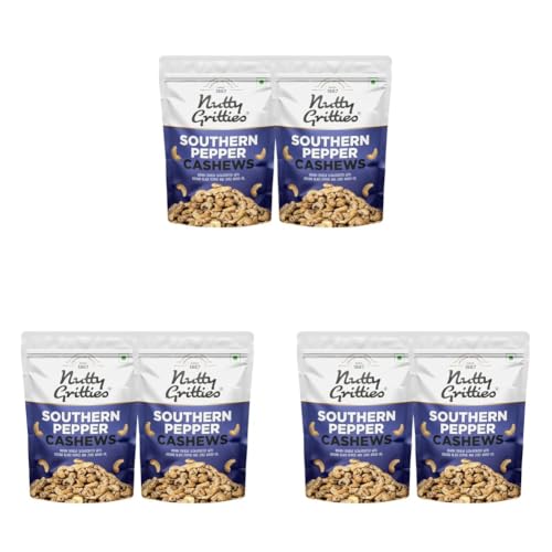 Image of Nutty Gritties Premium Jumbo Size Southern Pepper Cashew Nuts 400g, Natural Flavoured Whole Cashew|W240|Zero Breakage|Resealable Pouch|Each Pouch 200g|Pack of 6
