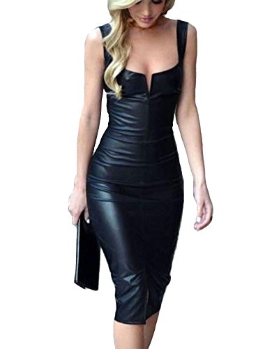 KUFV Women's Pu Faux PU Leather Short Sleeve Bodycon Pencil Party Bandage Dress4