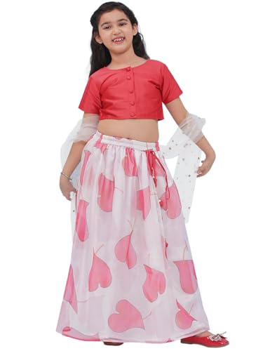 Image of AJ DEZINES Kids Ethnic Wear Silk Blend Organza Floral Printed Lehenga Choli for Girls With Dupatta