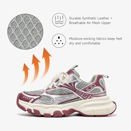 Image of BEAU TODAY Women's Walking Shoes, Chunky Platform Fashion Sneakers for Women, Comfortable Casual Lightweight Lace-up Gym Workout Athletic Tennis Shoes
