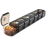 XL Weekly Pill Box Organizer 7 Day, 1 Week Jumbo Pill Dispenser Case One Time a Day, MOLN HYMY Daily Medicine Container to Hold Medication, Vitamins, Fish Oils and Supplement (Black