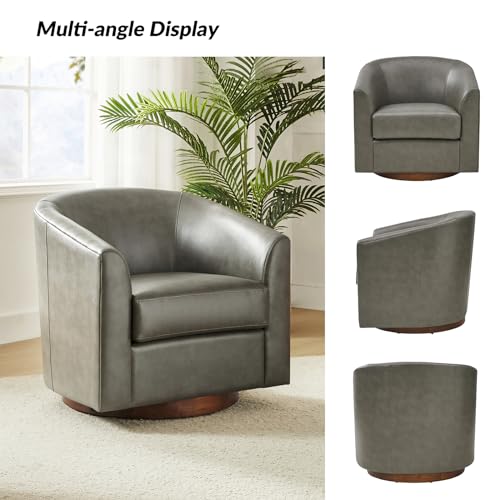 Image of HULALA HOME Faux Leather Swivel Accent Chairs Set of 2 with Solid Wood Base, Round Swivel Barrel Chairs for Living Room and Bedroom, No Assembly Required, Grey