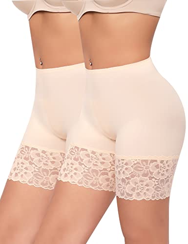 Image of Slip Shorts for Under Dresses Women Anti Chafing Underwear Seamless Boyshorts Panties Lace Under Shorts