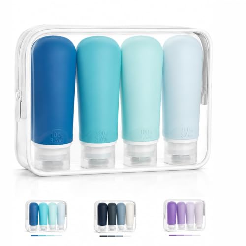 Image of INSFIT Travel Bottles for Toiletries, TSA Approved 3oz Travel Size Containers, BPA Free Leak Proof Squeezable Silicone Tubes for Shampoo Conditioner Lotion Body Wash with Labels