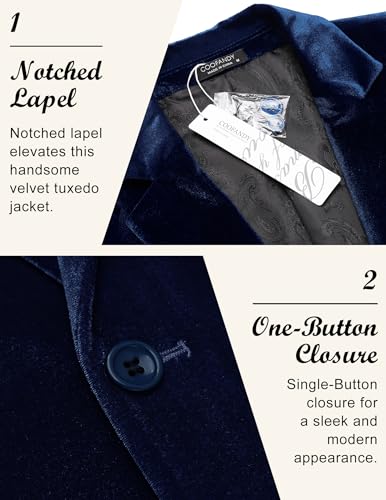 Image of COOFANDY Men's Velvet Blazer Notched Lapel Velour Suit Jacket One Button Tuxedo Jackets for Wedding Prom Party Dinner
