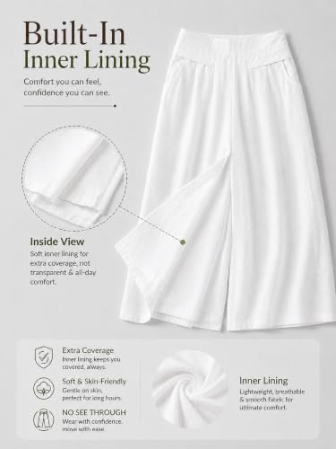 Image of Womanista Cotton Linen Flared Palazzo Pants for Woman | Wide Leg Casual Trousers with Pockets | Loose fit Plazo Pants for Women | High Waist Office wear (Available in Plus Sizes)