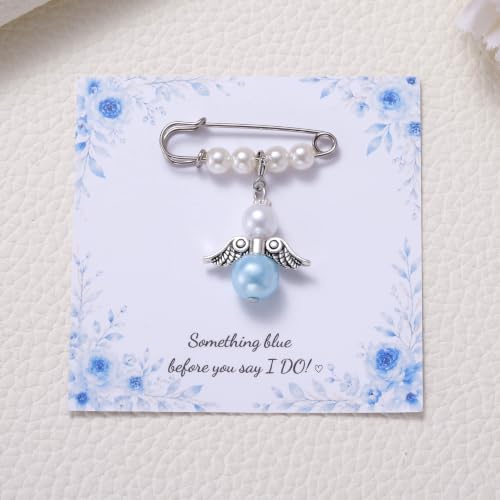 Image of MIXJOY Something Blue Gift for Bride, Wedding Day Bridal Blue Pearl Angel Wings Bouquet Garter Charm for Bride to Be