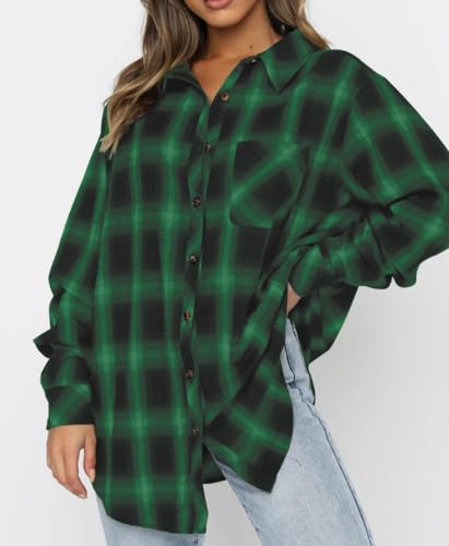 Image of Lacozy Womens Buffalo Plaid Flannel Shirt Long Sleeve Collar Button Down Blouses Tops