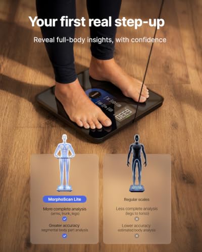 Image of RENPHO MorphoScan Lite Body Composition Scale with Handle, Clear Display | Smart Scale with BMI, Body Fat, Muscle Mass, 8-Electrode Scale with Health App, 50+ Metrics, Digital Bathroom Scale, Home Use