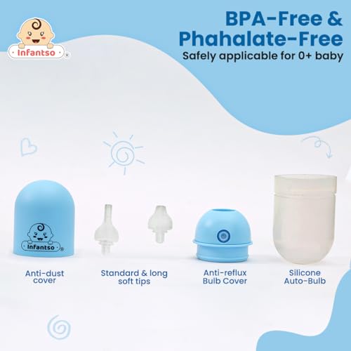 Image of Infantso (2-in-1) Nose Cleaner | Baby Nasal Aspirator | Gentle Suction for Blocked Nose | Soft Silicone Tip, Safe & Hygienic | Easy to Use for Newborns, Mucus Sucker for Congestion & Cold Relief (Made in Taiwan)