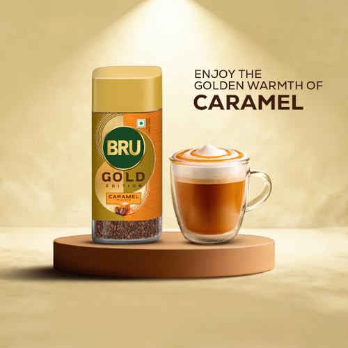 Image of Bru Gold Caramel Powder| Flavoured Instant Coffee | Flavourful Twist To Your Everyday Coffee | Made With Freeze-Dried Coffee | Makes 40 Cups | - Bottle, 55 Gm (Pack of 2)
