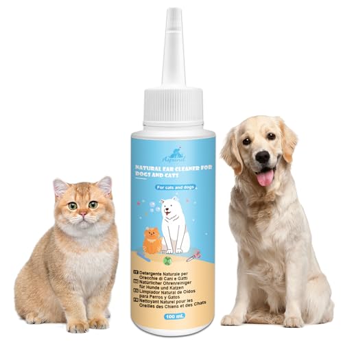 Aspand Detergente per Orecchie, Auricolare di Cani e Gatti, Gocce Pulizia Orecchio Cane, Contro Cerume, Sporco, Cattivi Odori, Lenisce Prurito, Lenire Arrossamenti, 100ml