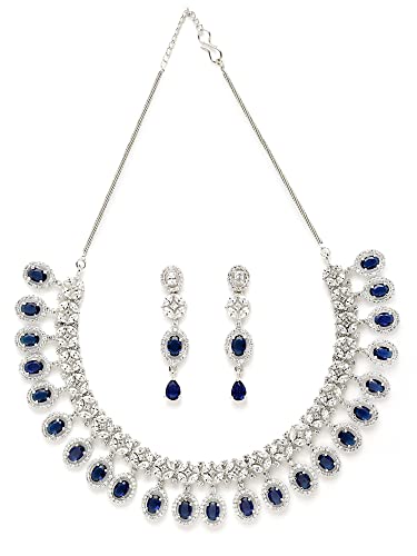 Image of Karatcart Silver Tone Green American Diamond Studded Necklace Set for Women