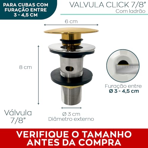 Dona D Cor, Valvula Click Dourada Com Ladrao 7/8 Inox Ralo De Pia Cuba Banheiro Com Escape Dreno Esc