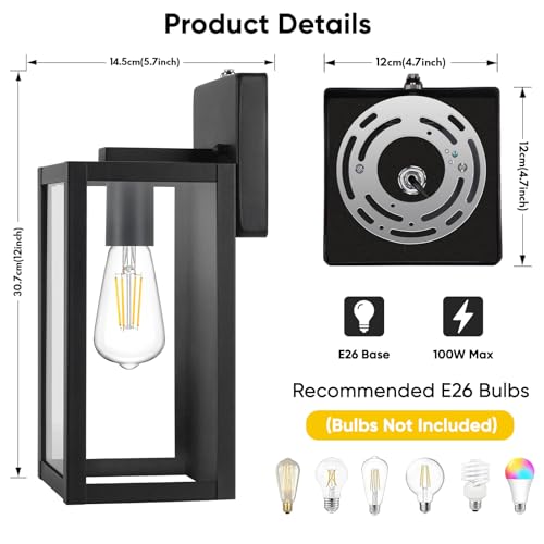 Image of BesLowe 2-Pack Dusk to Dawn Outdoor Wall Lights, Black Exterior Sconces