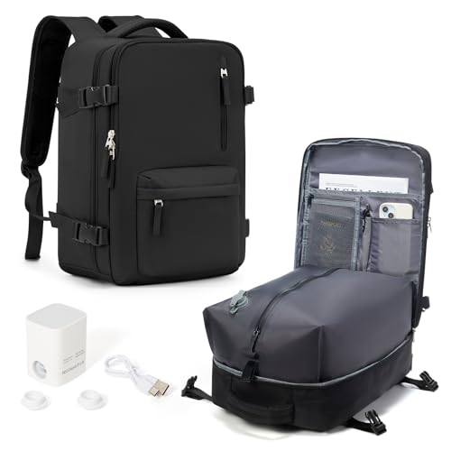 Mochila Viaje Cabina Avion 40x30x20 para Ryanair Mochilas de Vacío con Bomba para Mujer Bolsa de Cabina Equipaje de Mano Cabina Avion Mochila de Senderismo Mochila Impermeable Cabina Mochila,I1-Negro