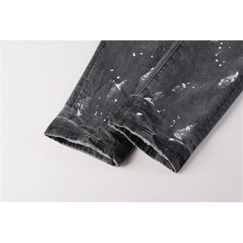 Men's High Street Distressed Ripped Jeans Vintage Low Rise Stretch Skinny Button Fly Straight Jeans 5