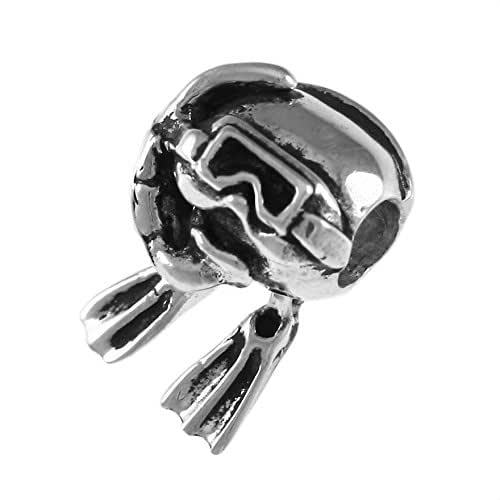 Scuba Diver Bead with Movable Flippers Handmade Sterling