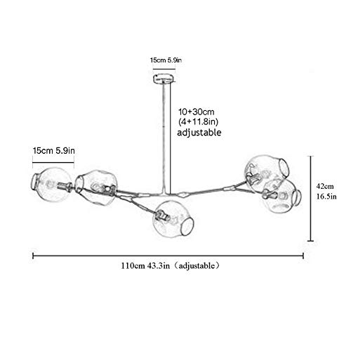 Lámpara de araña de vidrio molecular nórdico con 3 luces E27 para techo de salón 4