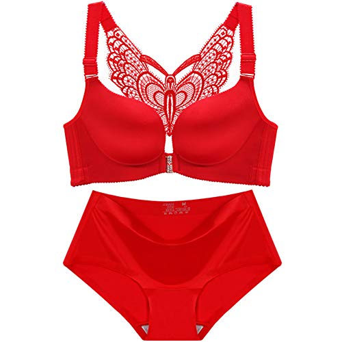 Women’s Red Sexy Plus Size Butterfly Front Closure Wirefree Push up Bra