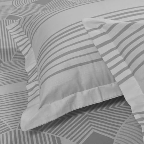 Image of Huesland by Ahmedabad Cotton 144 TC Double Bedsheet Cotton with 2 Pillow Covers | Grey & White