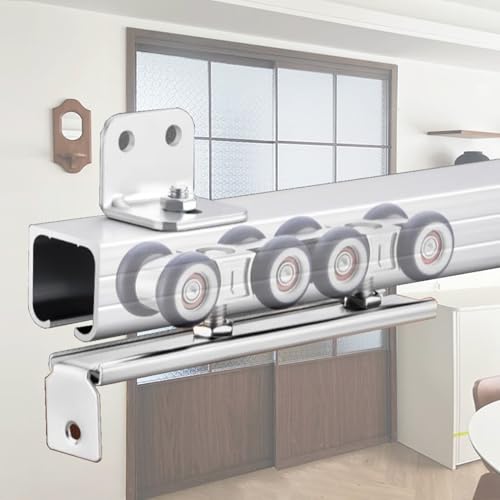 Binario per Porta Scorrevole Kit Ferramenta Porte Fienile Lega Alluminio, Binario Porta Scorrevole Personalizzabile Alta Portata 80 kg, Binario Anti-inciampo Ante Armadietti(170cm (67))