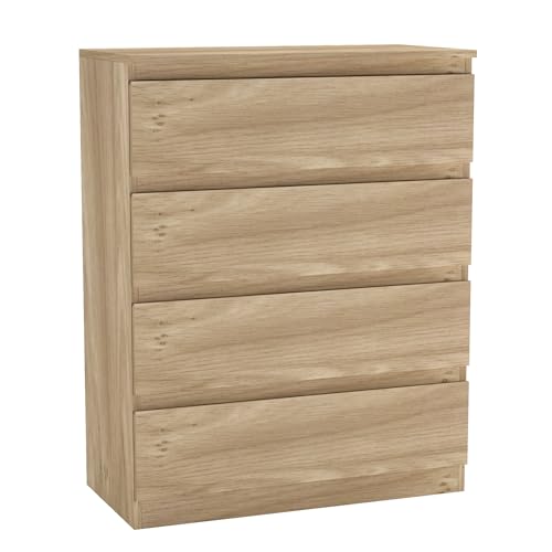 URBNLIVING 4 Or 5 Drawer Skagen Wooden Bedroom Chest Cabinet No Handle Storage Cupboard Modern (Oak + Oak 4 Drawer)
