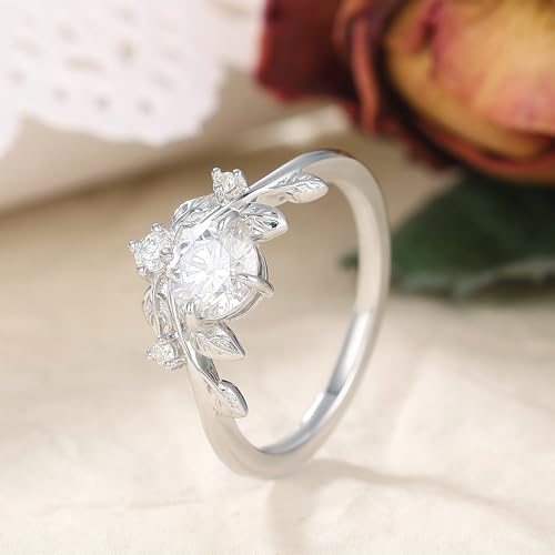 Moissanite Bridal Engagement Ring for Women 925 Sterling Silver Plated Platinum Art Deco/Vintage Wedding Promise Ring for Her Size 4-94