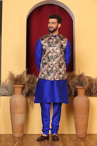 Image of Kurta With Churidar & Multicolor Nehru jacket Set